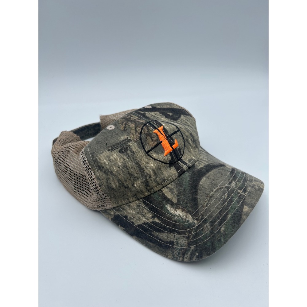 Leupold Mossy Oak Camo Trucker Hat Orange Logo Adjustable Mesh Back Cap B719